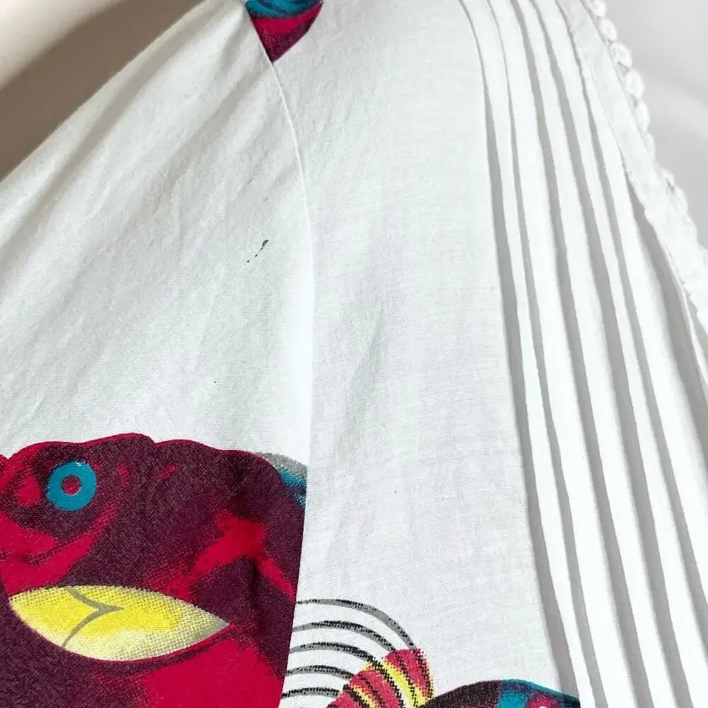 SOFT SURROUNDINGS Seychelles White Blue Coral Tropical Fish Tunic Blouse Small